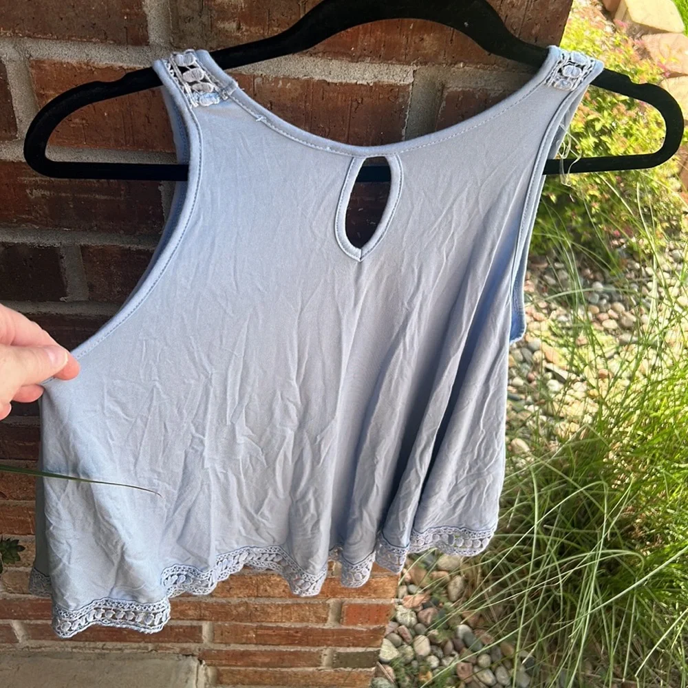 POL Ladies S Oversized Embellished Blue Gray Tank Top